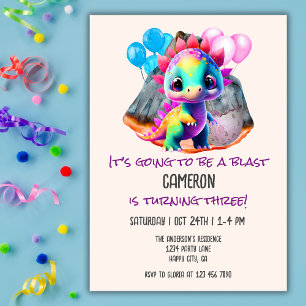 Invitation Dinosaure Anniversaire coloré pour être une explos