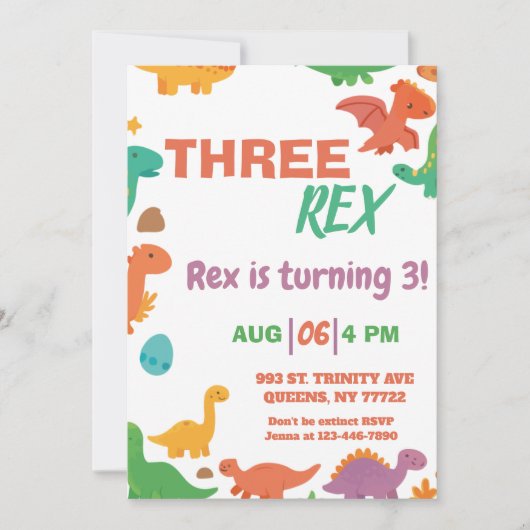 Invitation Dinosaure anniversaire de trois quarts (Devant)