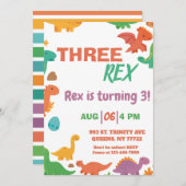 Invitation Dinosaure anniversaire de trois quarts (Devant / Derrière)