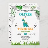 Invitation Dinosaure Anniversaire Garçon aquarelle turquoise  (Devant / Derrière)