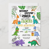 Invitation Dinosaure Anniversaire Garçon fille aquarelle colo (Devant)