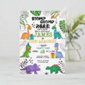 Invitation Dinosaure Anniversaire Garçon fille aquarelle colo (Debout devant)