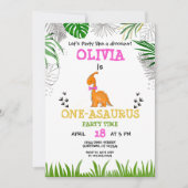 Invitation Dinosaure Aquarelle d'anniversaire rose orange ver (Devant)