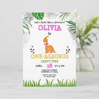 Invitation Dinosaure Aquarelle d'anniversaire rose orange ver