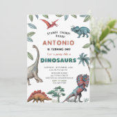 Invitation Dinosaure aquarelle estomac chompe roar partie ann (Debout devant)