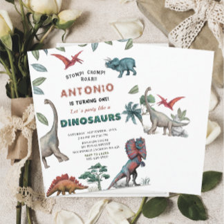 Invitation Dinosaure aquarelle estomac chompe roar partie ann