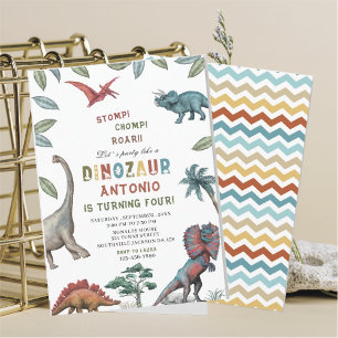 Invitation Dinosaure aquarelle estomac chompe roar partie ann