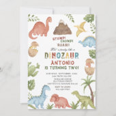 Invitation Dinosaure aquarelle estomac chompe roar partie ann (Devant)