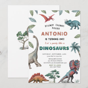 Invitation Dinosaure aquarelle estomac chompe roar partie ann