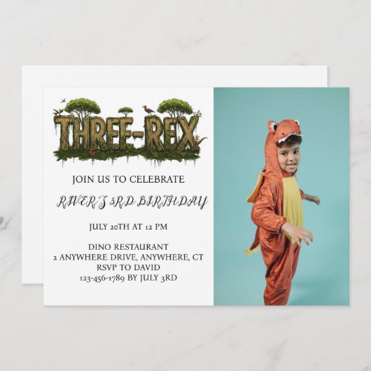 INVITATION DINOSAURE AVEC PHOTO PERSONNALISÉE (Devant / Derrière)