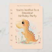 Invitation Dinosaure bébé Brown fête d'anniversaire (Devant / Derrière)