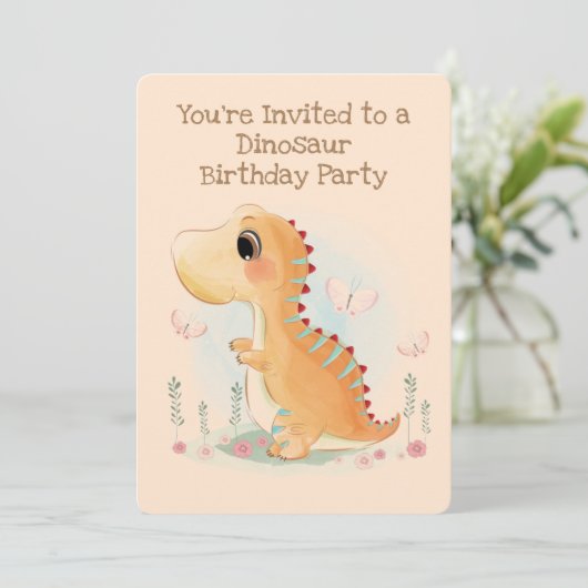 Invitation Dinosaure bébé Brown fête d'anniversaire (Debout devant)