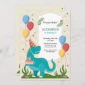 Invitation Dinosaure Bleu (Devant / Derrière)