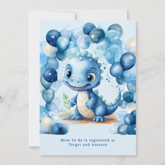 Invitation Dinosaure Bleu & Ballons Baby shower garçon (Dos)