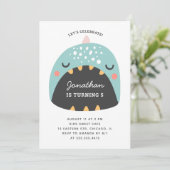 Invitation Dinosaure bleu. Dino amusant pour les enfants. Béb (Debout devant)