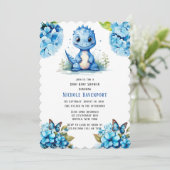 Invitation Dinosaure Bleu mignon avec Baby shower garçon Flor (Debout devant)
