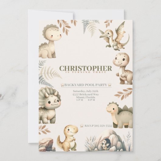 Invitation Dinosaure Boho Roaring Thème Anniversaire (Devant)