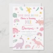 Invitation Dinosaure Boho Rose Quatrième anniversaire (Devant)