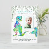 Invitation Dinosaure coloré 2e fête d'anniversaire Photo (Debout devant)
