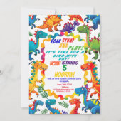 Invitation Dinosaure coloré Joueur Thème Anniversaire Fête (Devant)
