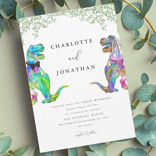 Invitation Dinosaure coloré Mariage à thème