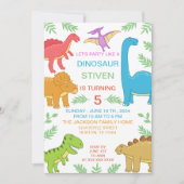 Invitation Dinosaure coloré mignon Anniversaire (Devant)