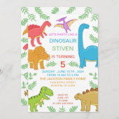 Invitation Dinosaure coloré mignon Anniversaire (Devant / Derrière)