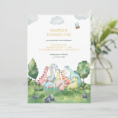 Invitation Dinosaure coloré Première fête d'anniversaire (Debout devant)