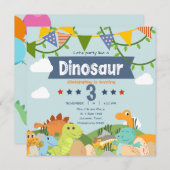 Invitation Dinosaure coloré-Thème 3ème anniversaire (Devant / Derrière)