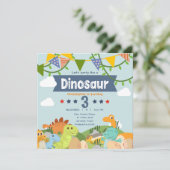 Invitation Dinosaure coloré-Thème 3ème anniversaire (Debout devant)