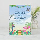 Invitation Dinosaure Coloré Thème Anniversaire Fête Invitatio (Debout devant)