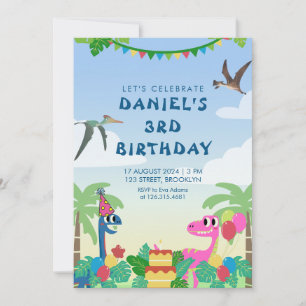 Invitation Dinosaure Coloré Thème Anniversaire Fête Invitatio