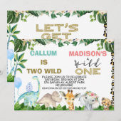 Invitation Dinosaure Commun Et Animaux Safari Anniversaire (Devant / Derrière)