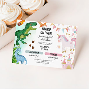 Invitation Dinosaure conjoint et Unicorn garçon Anniversaire 
