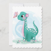 Invitation Dinosaure Cute Avec Peony Rose Baby Girl Douche (Dos)