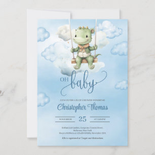 Invitation Dinosaure d'aquarelle mignon sur balançoire dans l