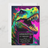 Invitation dinosaure d'art de rue coloré (Devant)