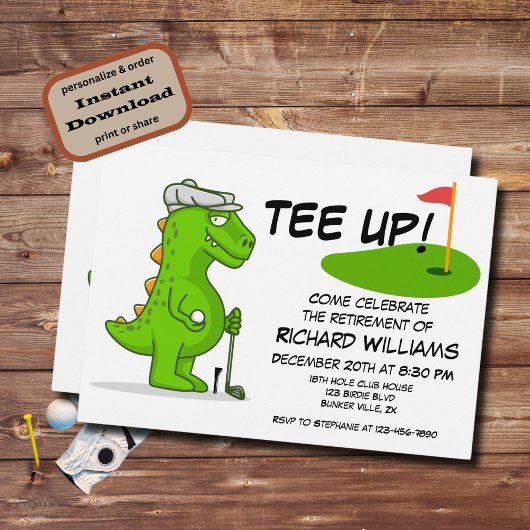 Invitation Dinosaure de golf à la retraite