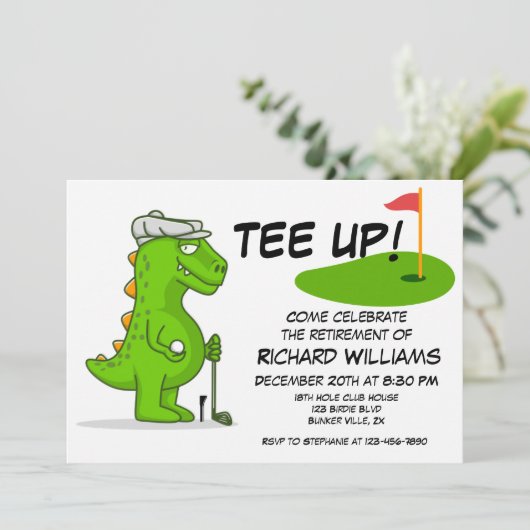 Invitation Dinosaure de golf à la retraite (Debout devant)
