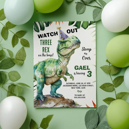 Invitation Dinosaure de la Jungle Trois Rex Anniversaire