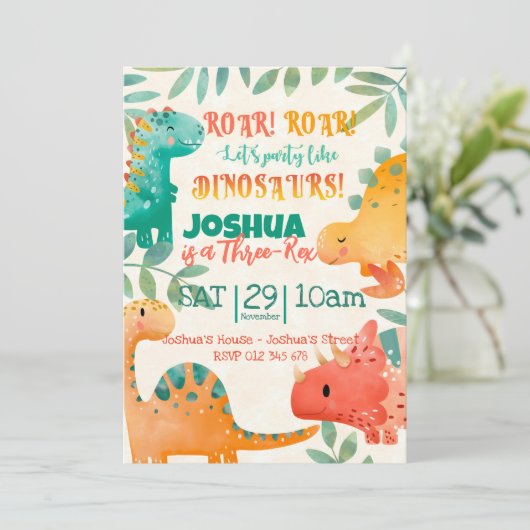 Invitation Dinosaure de printemps (Debout devant)