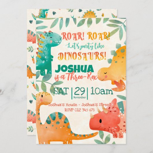 Invitation Dinosaure de printemps (Devant / Derrière)