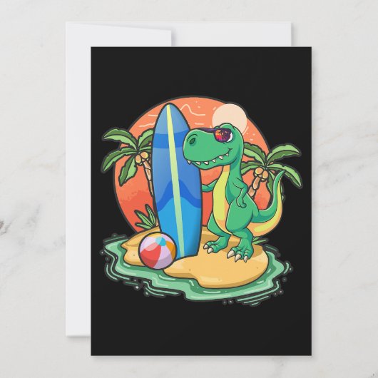 Invitation Dinosaure de surf Funny Plage Vacances Graphe anim (Dos)