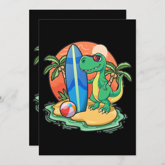 Invitation Dinosaure de surf Funny Plage Vacances Graphe anim (Devant / Derrière)