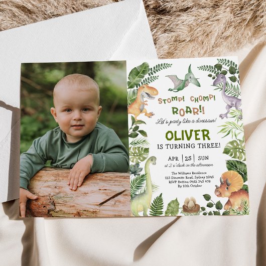 Invitation Dinosaure de verdure Jurassique Anniversaire Photo