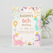 Invitation Dinosaure de Whimsical Princess Anniversaire (Debout devant)