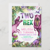 Invitation Dinosaure DEUX Rex Fête d'anniversaire (Devant)