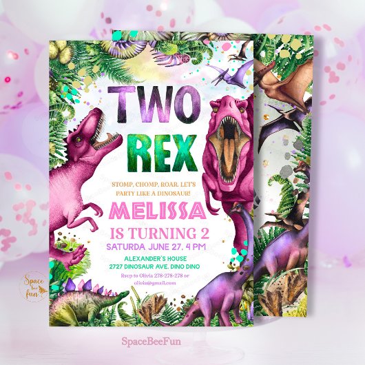 Invitation Dinosaure DEUX Rex Fête d'anniversaire