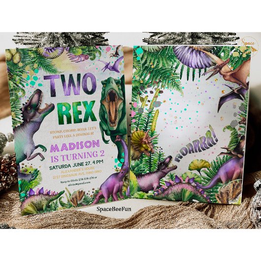 Invitation Dinosaure Deux Rex Fête d'anniversaire 