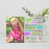 Invitation Dinosaure dino fille creuser photo fête d'annivers (Debout devant)